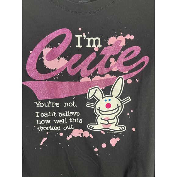 Happy Bunny "I'm Cute You're Not" Black T Shirt Jim Benton Juniors XL Y2K Fairy - Picture 5 of 11